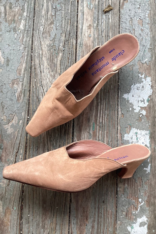 1980s Claude Montana Tan Suede Heeled Slides Selected by Cherry