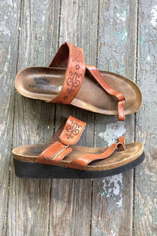 1970s Spanish Tooled Leather sandals Selected by Cherry