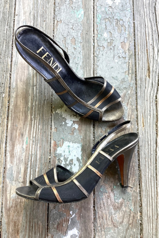 1970s FENDI Black and Gold Mesh Heels Selected by Cherry