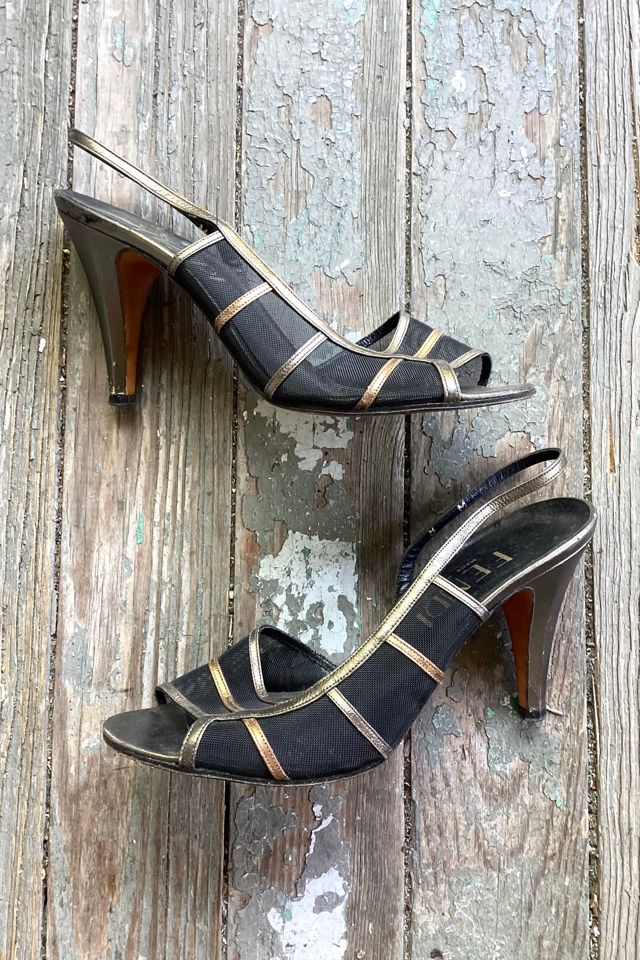 1970s FENDI Black and Gold Mesh Heels Selected by Cherry #1
