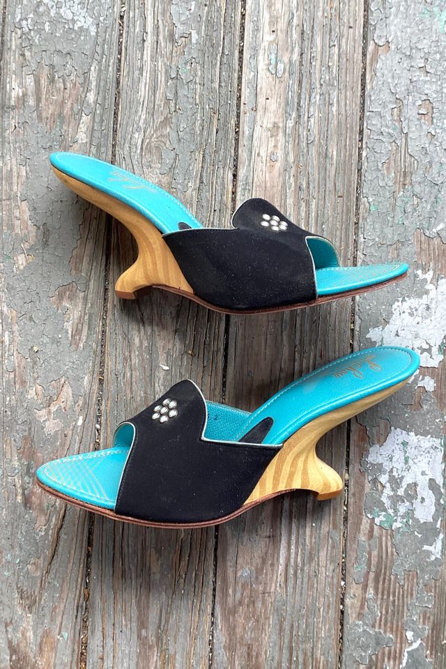 1950s Deadstock Joseph LaRose Black Suede Wooden Heel Boomerangs Selected by Cherry #1