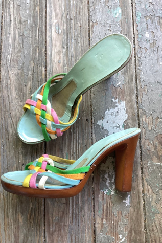 1970s Multicolor Canvas Strappy Heel Sandals Selected by Cherry