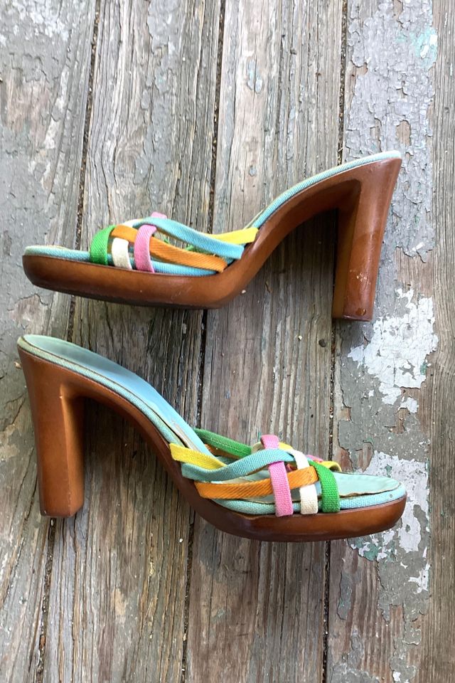 1970s Multicolor Canvas Strappy Heel Sandals Selected by Cherry #1