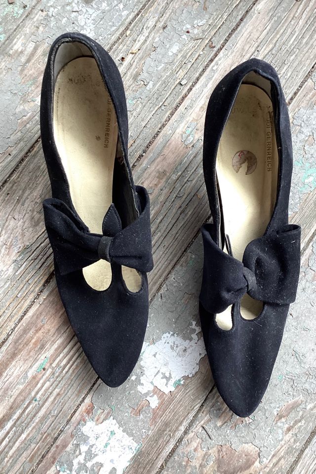Vintage Rudi Gernreich Black Suede Bow Pixie Heels Selected by Cherry #1