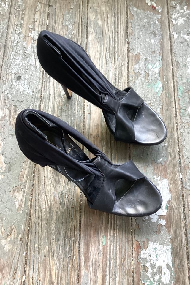 Y2K FENDI Black Leather Fabric Strappy Stiletto Heels Selected by Cherry #1