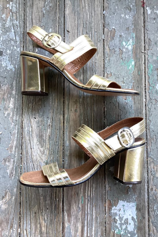 1970s Gold Leather Italian Heeled Sandals Selected by Cherry #1