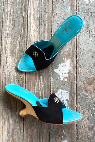 1950s Deadstock Joseph LaRose Black Suede Wooden Heel Boomerangs Selected by Cherry