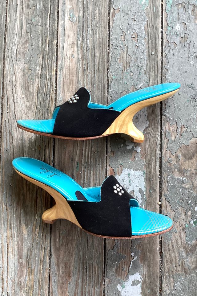 1950s Deadstock Joseph LaRose Black Suede Wooden Heel Boomerangs Selected by Cherry #1