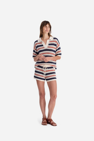 Sunday Citizen Notte Stripe Cloud Crochet Polo Shirt