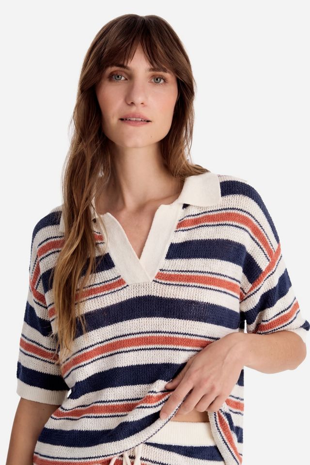 Sunday Citizen Notte Stripe Cloud Crochet Polo Shirt #1