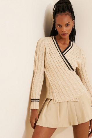 Find Me Now Obi V-Neck Cable Knit Sweater