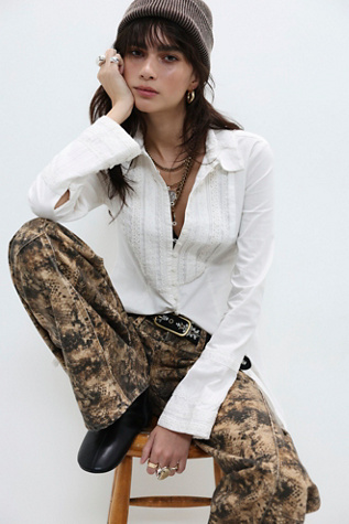 Женский топ Free People Kate Button Down Top, цвет: Слоновая кость — фото 3