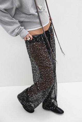 Женские брюки Free People Pull-On Sequin, цвет: Чёрный — фото 4