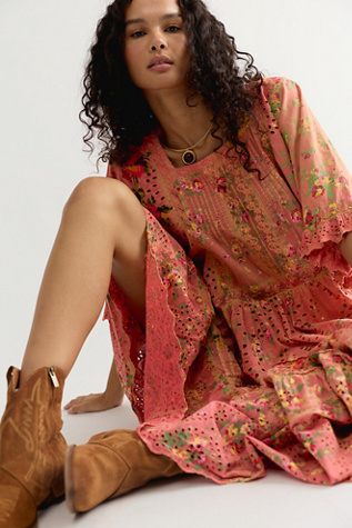 Magnolia Pearl Floral Print Eyelet Calla Midi Dress