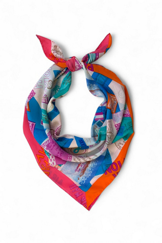 Vintage Souvenir Postcard Print Silk Scarf Selected by SharpLilTeeth