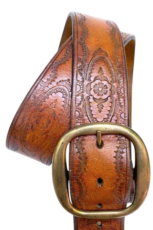Vintage 1970s Distressed Tooled Leather Belt Selected by SharpLilTeeth #1