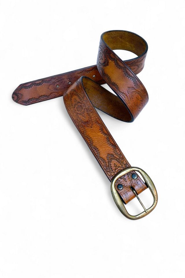 Vintage 1970s Distressed Tooled Leather Belt Selected by SharpLilTeeth #3