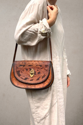 Vintage Tooled Leather Shoulder Bag Selected by SharpLilTeeth