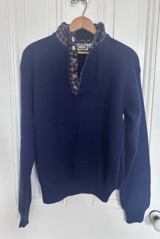 Vintage Rugby Style IZOD Wool Sweater with Plaid Collar and Pockets Selected by KA.TL.AK