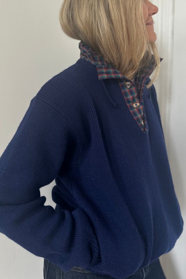 Vintage Rugby Style IZOD Wool Sweater with Plaid Collar and Pockets Selected by KA.TL.AK #2