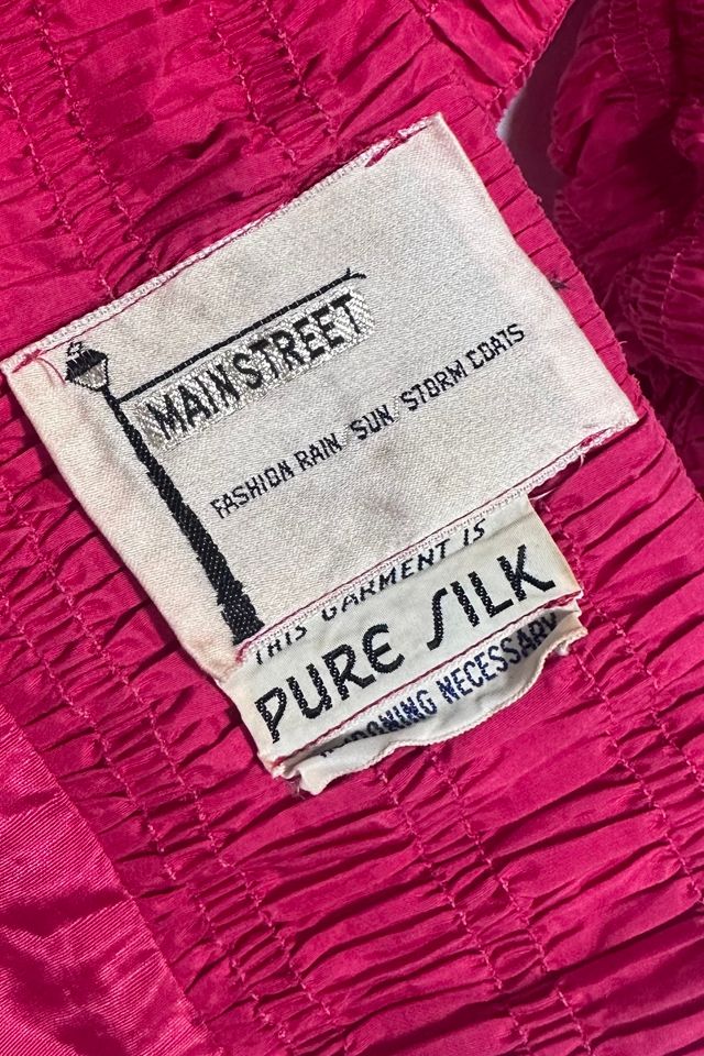 Vintage 60’s Silk Ruched All Weather Fuchsia Overcoat Selected by KA.TL.AK #1