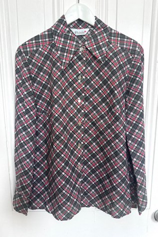Vintage 70’s Collared Red, Black and White Plaid Blouse Selected by KA.TL.AK