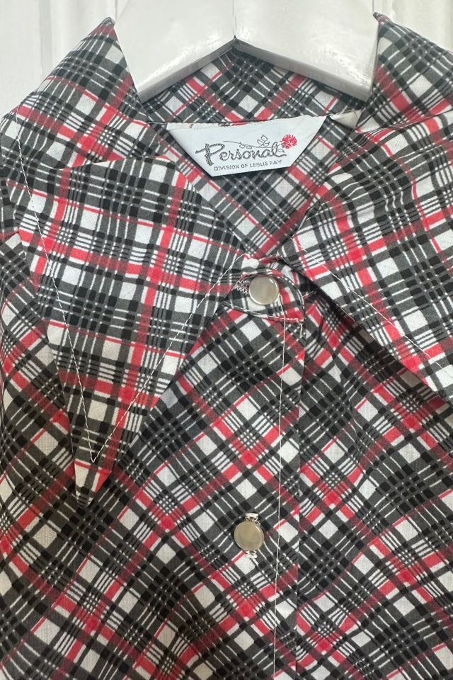Vintage 70’s Collared Red, Black and White Plaid Blouse Selected by KA.TL.AK #3