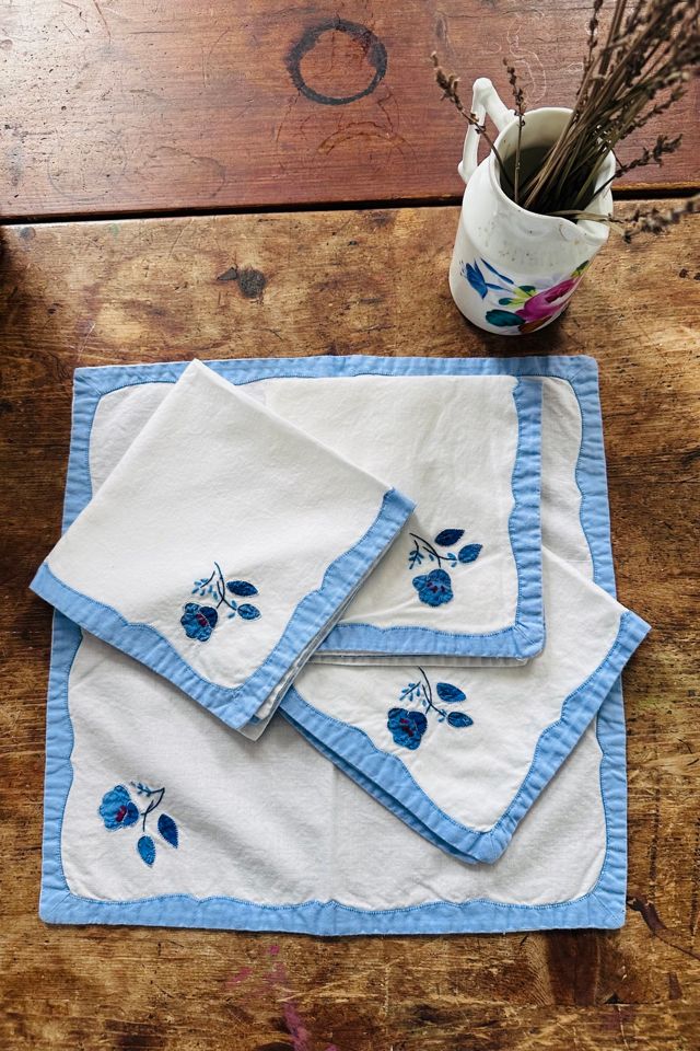 Vintage Blue and White Flower Applique Napkin Set Selected by KA.TL.AK #1