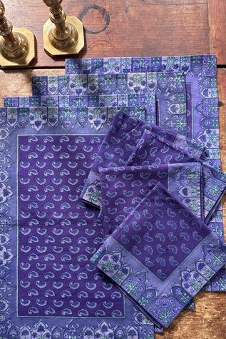 April Cornell Block Print Purple Paisley Placemat and Napkin Set Selected by KA.TL.AK