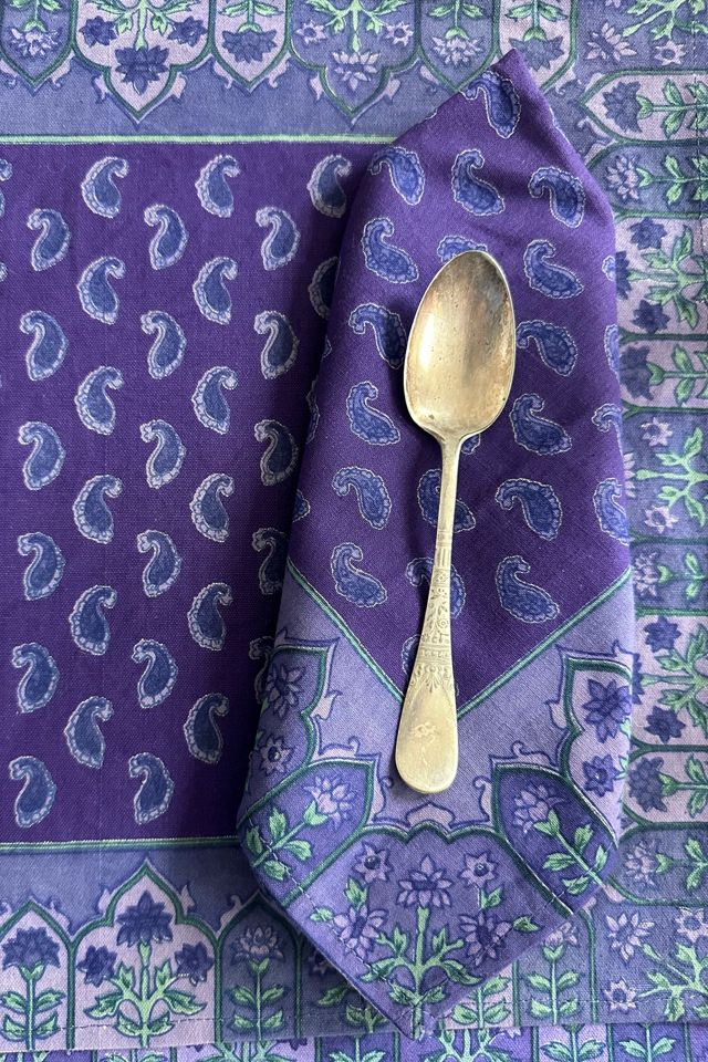 April Cornell Block Print Purple Paisley Placemat and Napkin Set Selected by KA.TL.AK #1