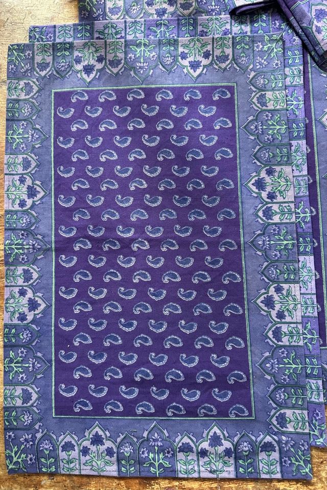 April Cornell Block Print Purple Paisley Placemat and Napkin Set Selected by KA.TL.AK #2