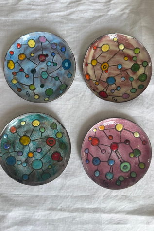Vintage Set of 4 California Cloisonne Style Coasters Selected by KA.TL.AK