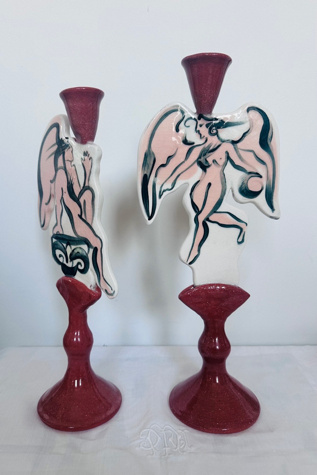 Vintage Studio Art God and Goddess Ceramic Sculptural Candlesticks Selected by KA.TL.AK