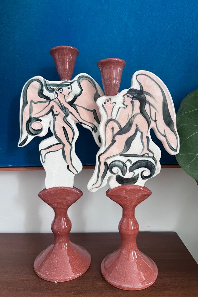 Vintage Studio Art God and Goddess Ceramic Sculptural Candlesticks Selected by KA.TL.AK #2