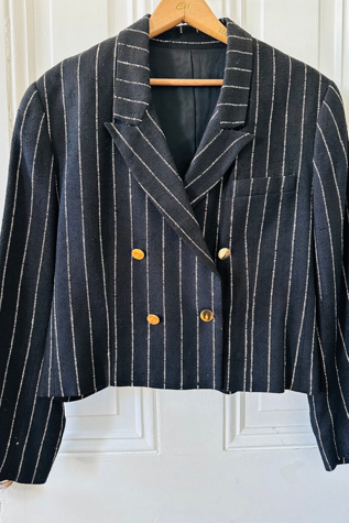 Vintage Double-Breasted Silk Cropped Blazer with Gold Buttons Selected by KA.TL.AK