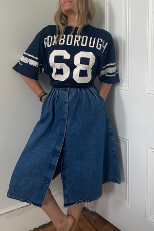 Vintage 80’s Denim Full Midi Skirt with Snaps Selected by KA.TL.AK
