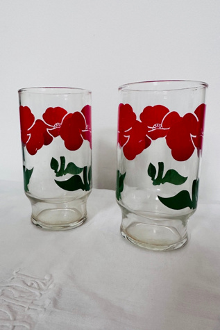 Vintage Set of Two ‘80’s Anchor Hocking Red Poppy Tumblers Selected by KA.TL.AK