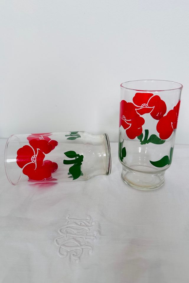 Vintage Set of Two ‘80’s Anchor Hocking Red Poppy Tumblers Selected by KA.TL.AK #2