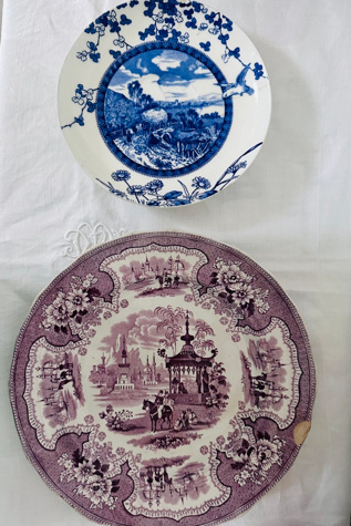 Vintage Set of Two Mismatched Transfer Ware Plates Selected by KA.TL.AK