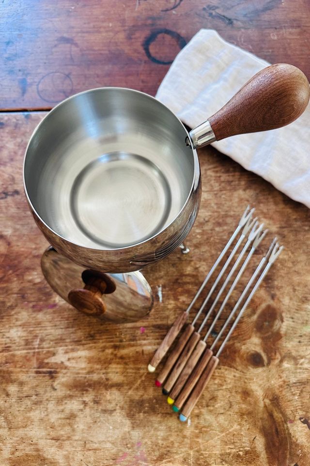 Vintage Chrome and Wood Fondue Set Selected by KA.TL.AK #1