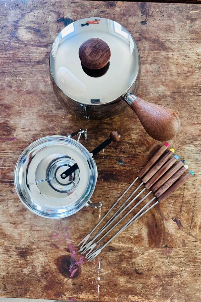 Vintage Chrome and Wood Fondue Set Selected by KA.TL.AK #2