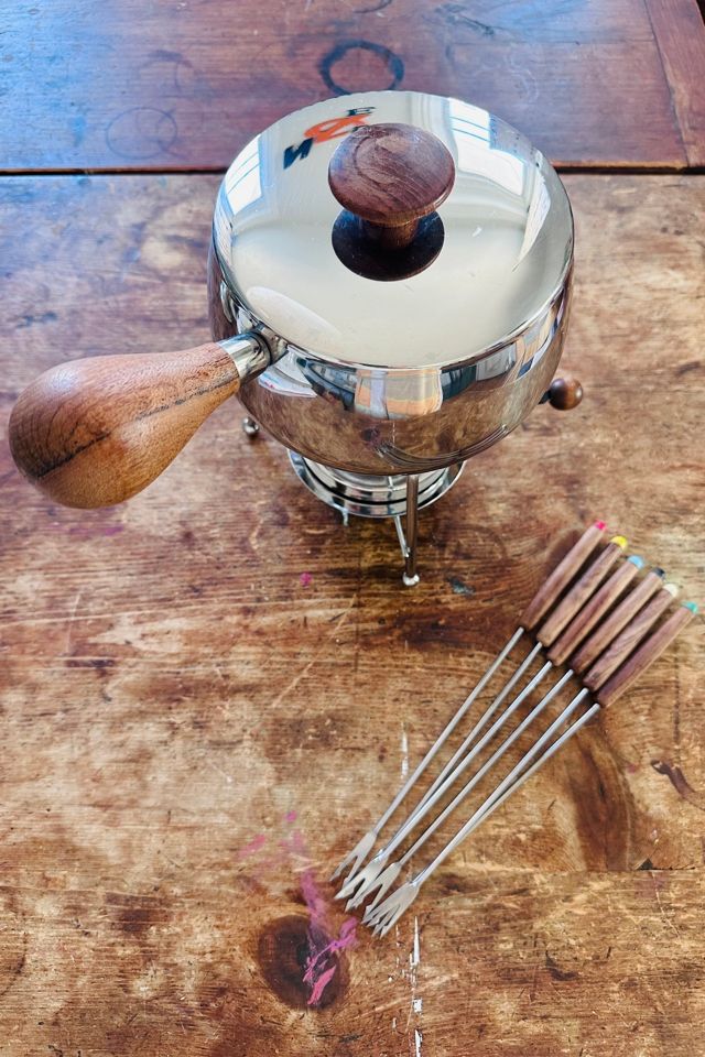 Vintage Chrome and Wood Fondue Set Selected by KA.TL.AK #3