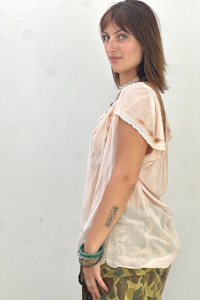 Vintage Sheer Hand Embroidered Peasant Top Selected by Anna Corinna #1