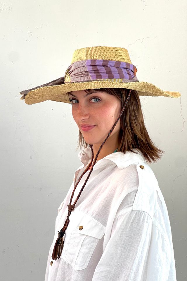 Anna Corinna Reworked Vintage Woven Straw Hat with Leather Tie #1