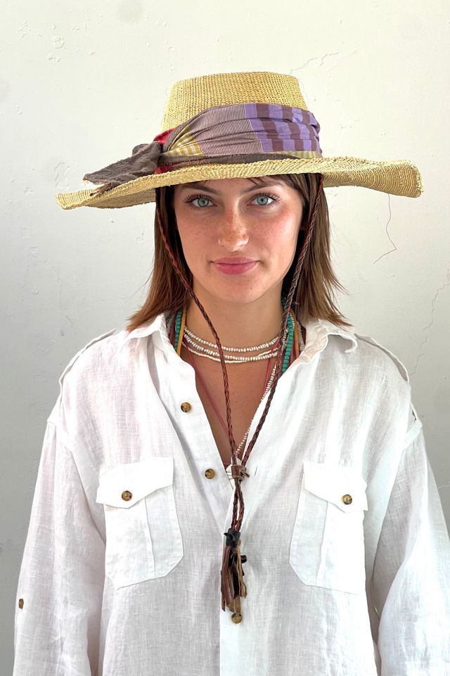 Anna Corinna Reworked Vintage Woven Straw Hat with Leather Tie #2