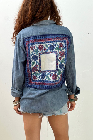 Anna Corinna Reworked Vintage Batiq Chambray Top