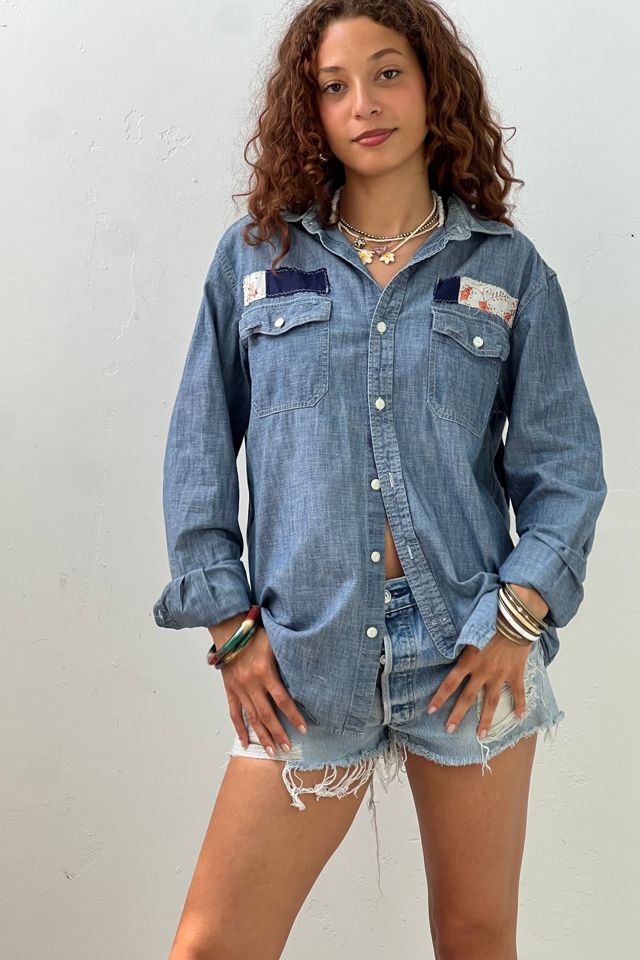 Anna Corinna Reworked Vintage Batiq Chambray Top #1