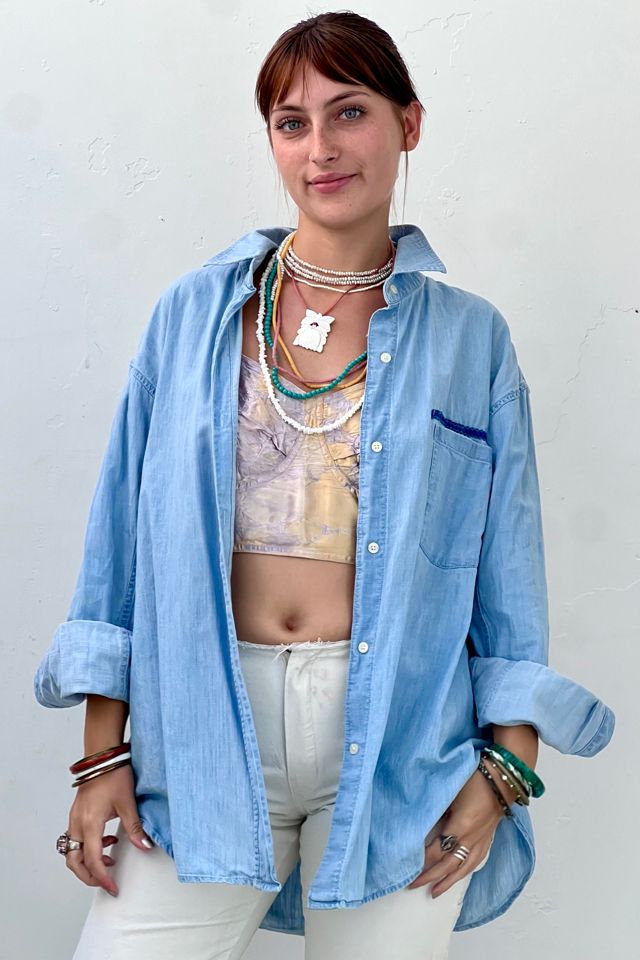 Anna Corinna Reworked Vintage Embroidered Bless Chambray Top #1