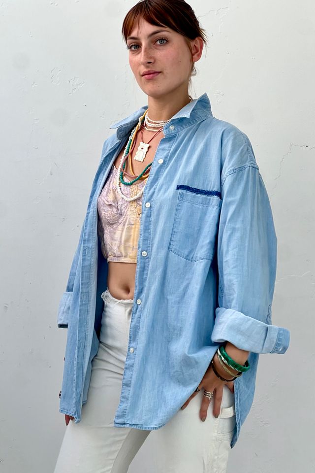 Anna Corinna Reworked Vintage Embroidered Bless Chambray Top #2