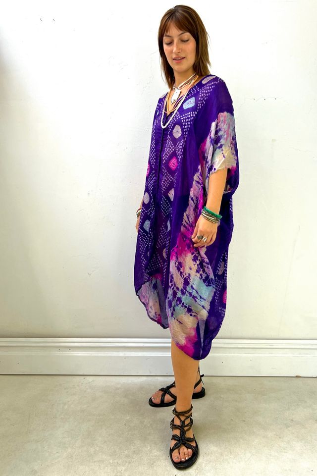 Anna Corinna Reworked Vintage Tie Dye Brights Sheer Silk Smock Dress #1